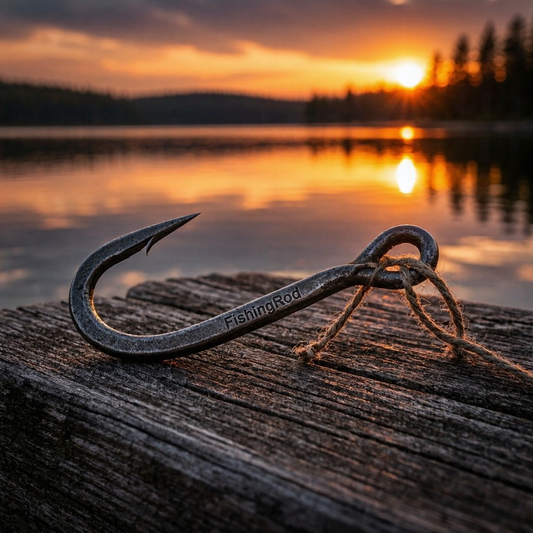 Vintage Fishing Hook – FishingRod Engraved, Rustic Dock Sunset Shot