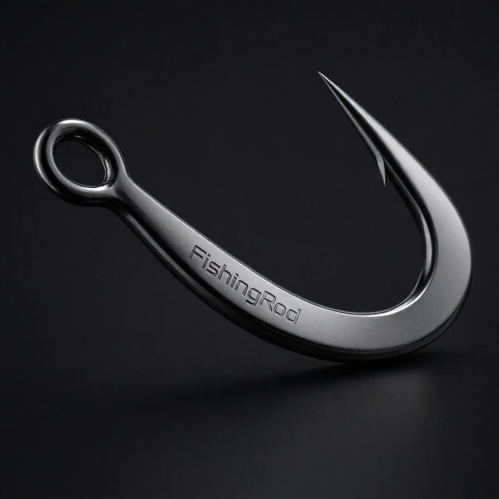Premium Metallic Fishing Hook – FishingRod Engraved, Studio Product Shot