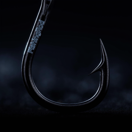 Matte Black Fishing Hook – Glowing FishingRod Text, Macro Shot